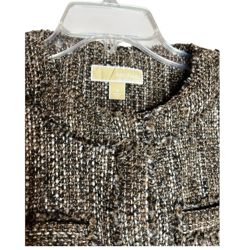 Michael Kors Women's Tweed Blazer - Brown/Black/Cream Snap Front Closure SZ 4